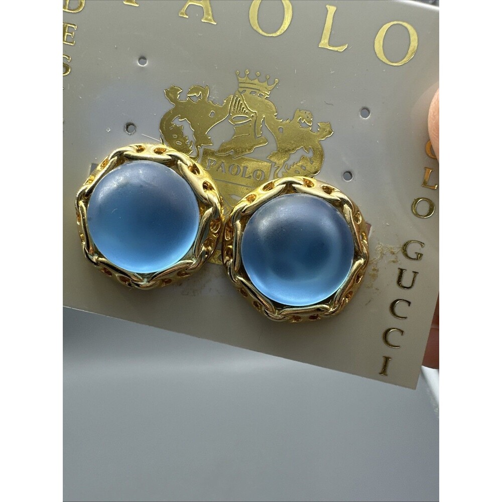PAOLO 1" Blue Frosted Gold Plated Mariner Link Round Post Earrings